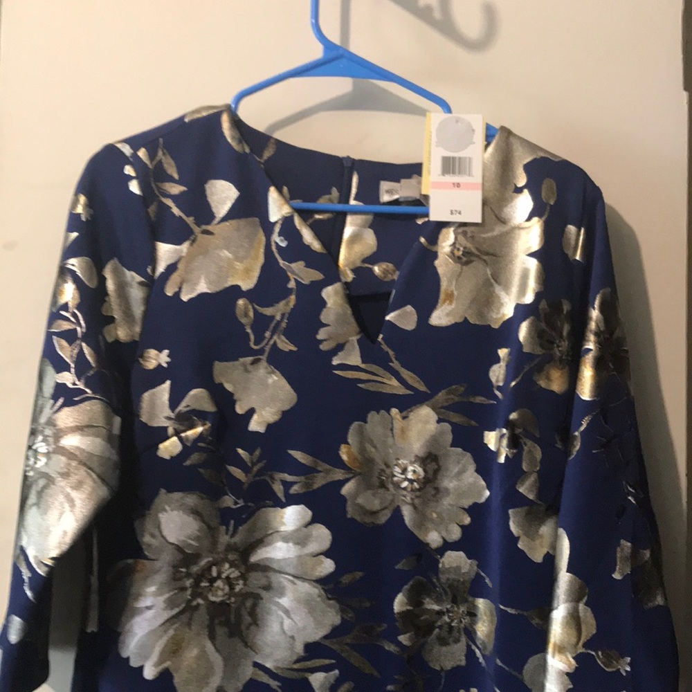 WesleeRose blue dress with golden flower design